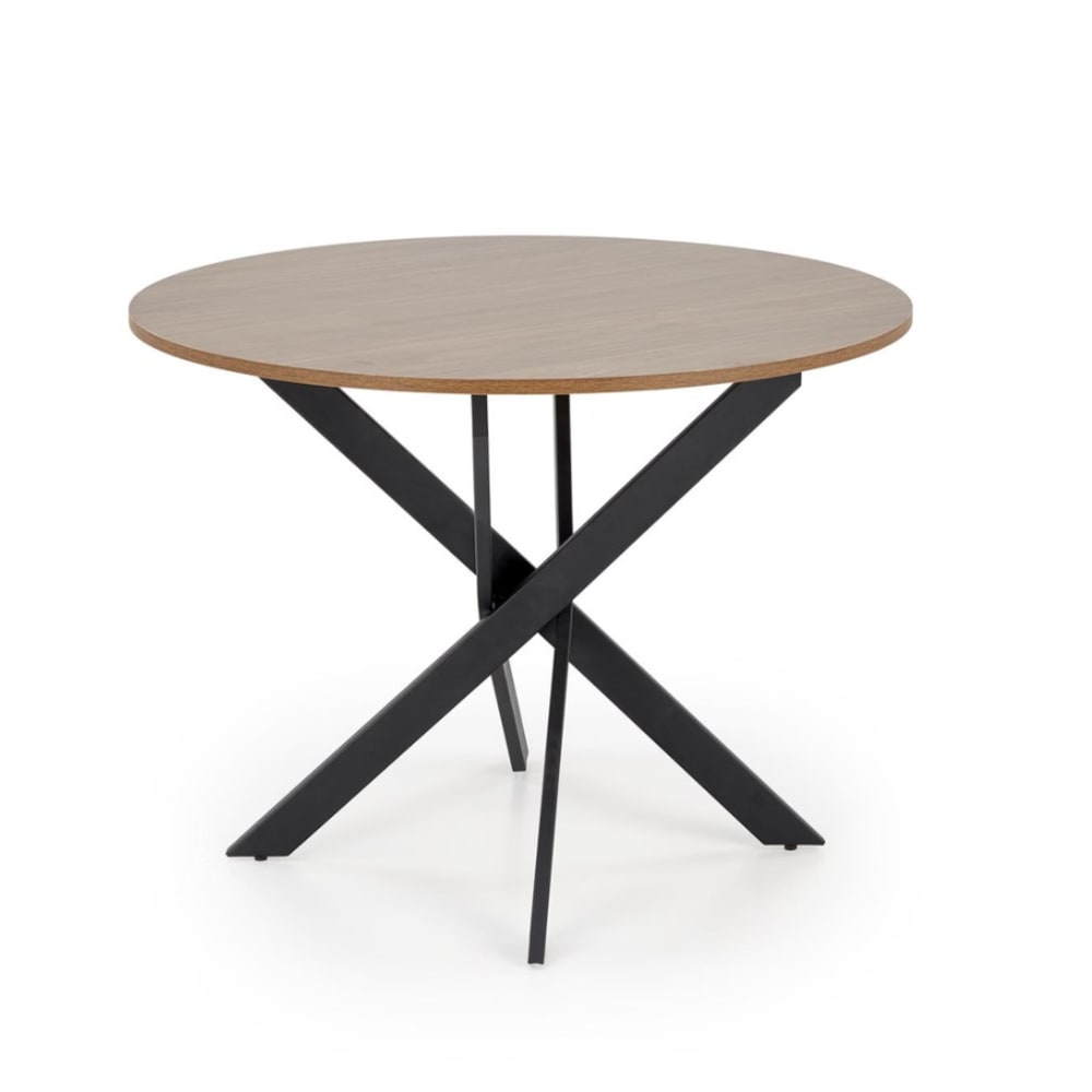 MSO Runder Esstisch mit Walnussplatte und schwarzen Beinen 100 cm style industrial Braun Holz