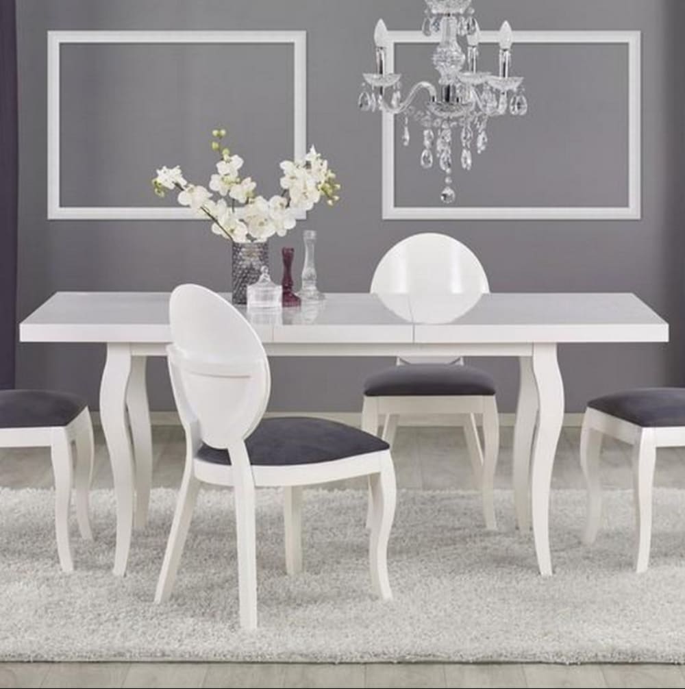 Table salle a manger baroque blanche avec rallonge