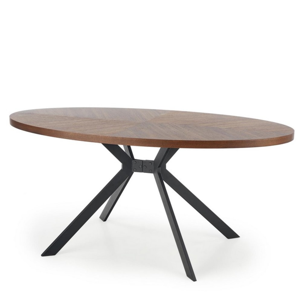 Table de salle à manger avec plateau plaqué et piètement en acier Table de salle à manger avec plateau plaqué et piètement en acier