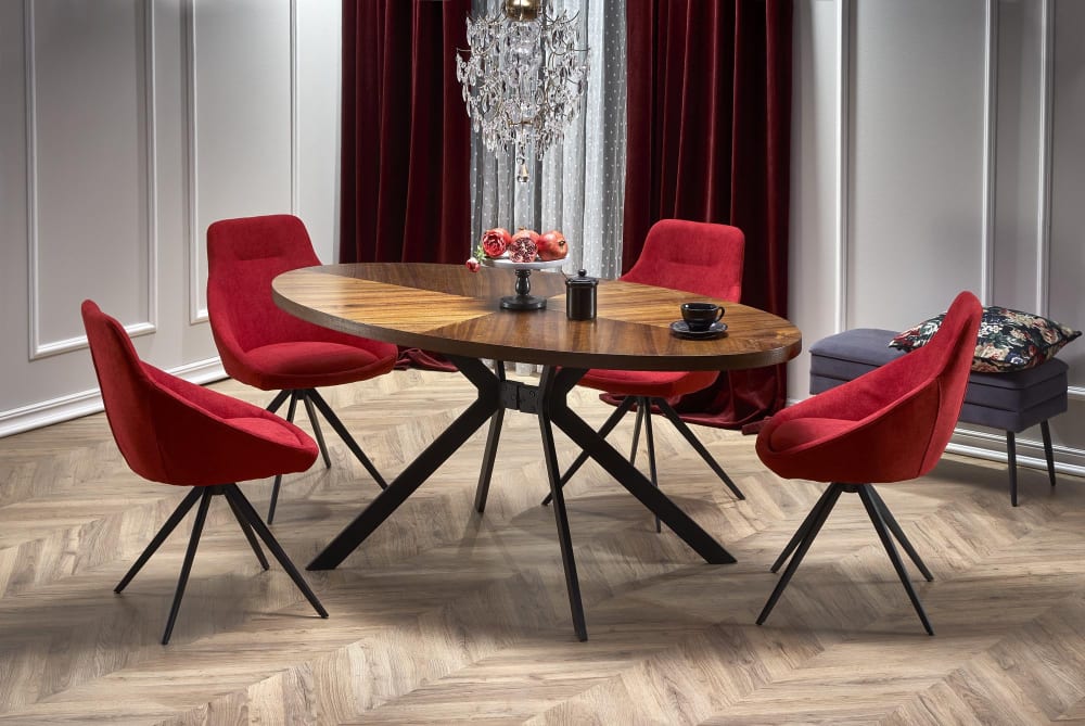 Esszimmertisch mit furnierter Platte und Metallgestell - Maisons