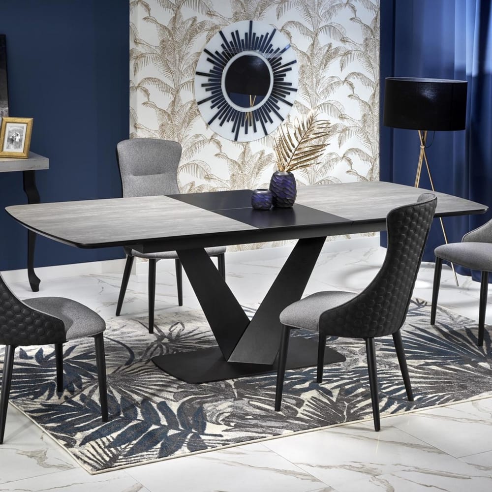 Designer-Esstisch mit zentralem schwarzem Metallbein 180-230x95cm