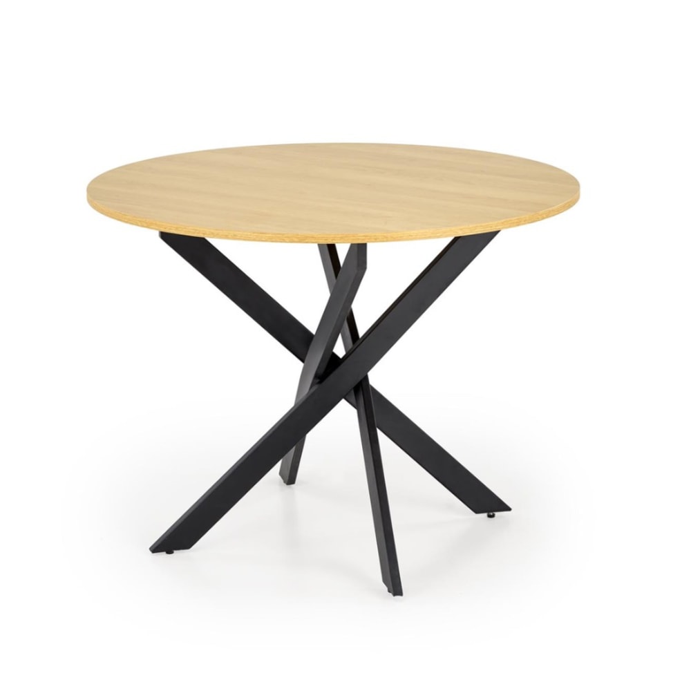 MSO Runder Esstisch mit goldener Eichenplatte und schwarzen Beinen, 100 cm style industrial Braun Holz