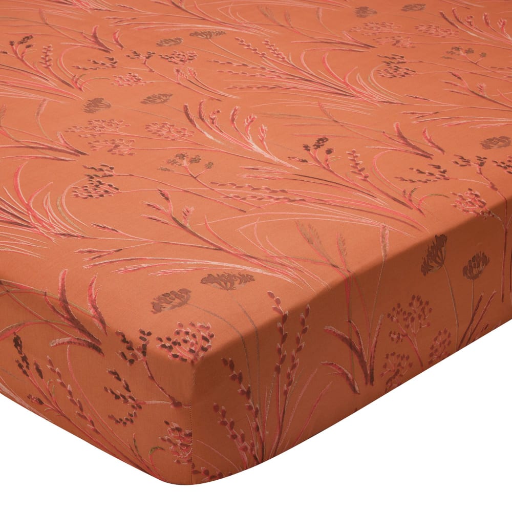 Drap-housse en coton orange terracotta 140x190x28cm