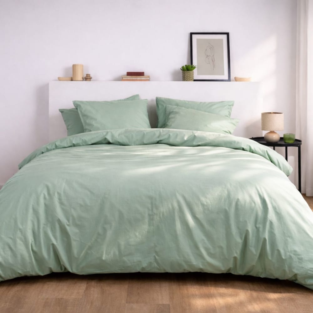 Parure de lit en percale - sauge