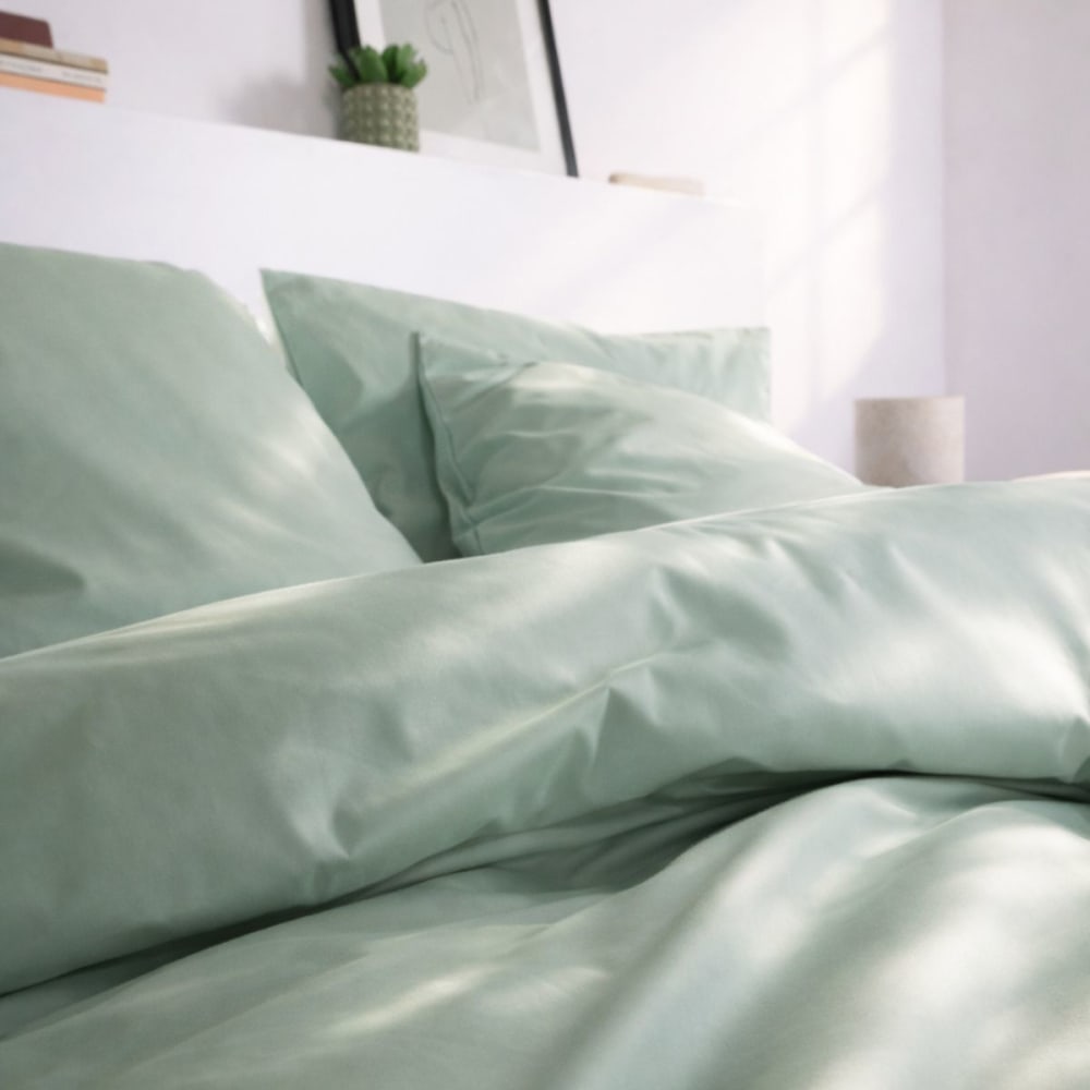 Parure de lit en percale de coton bio vert sauge 260x240 — vue 4