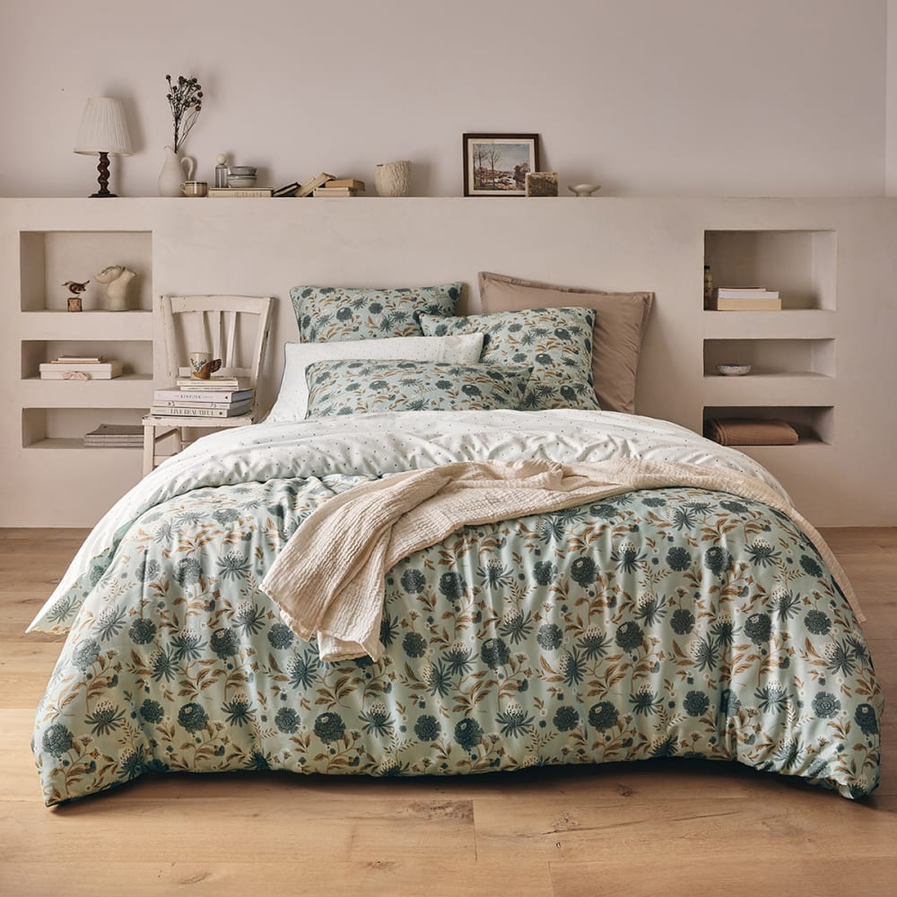 Parure de lit en satin de coton bleu 200 x 200 cm