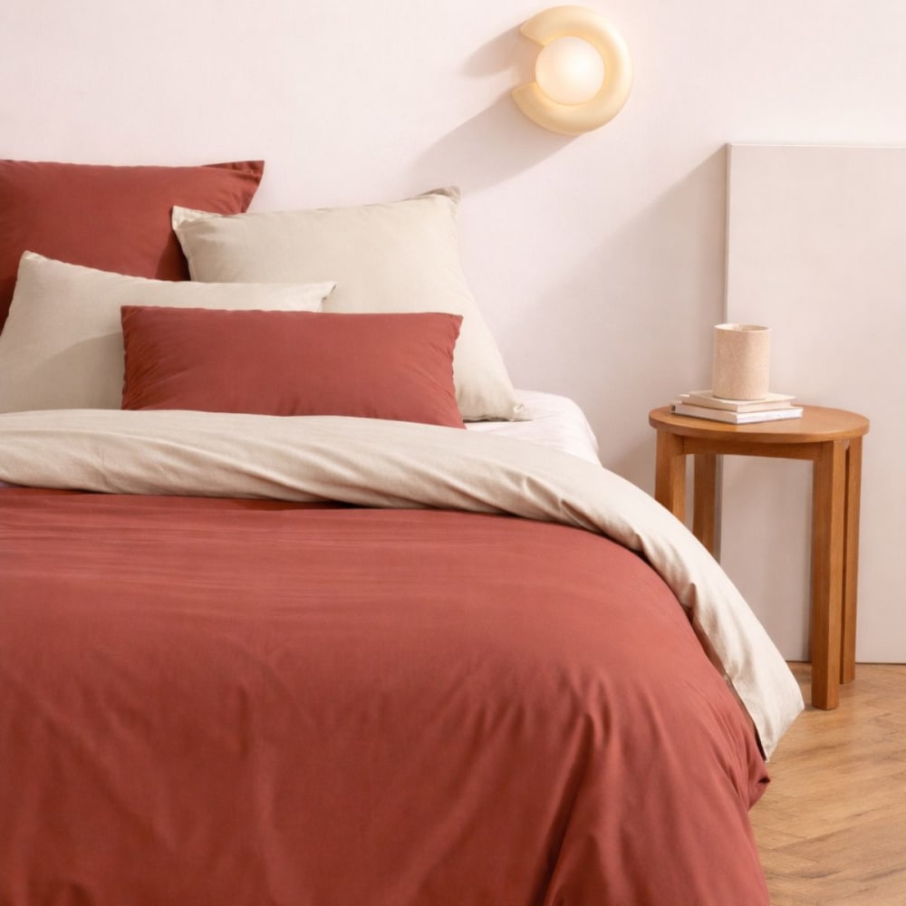 Parure de lit en coton non bio terracotta 140 x 200