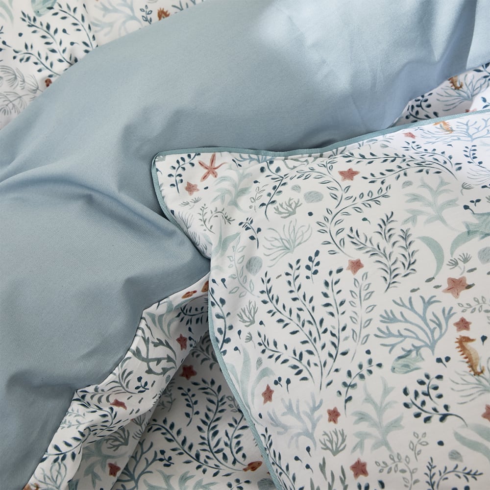 Parure de lit en percale de coton bleu 140x200 cm — vue 4