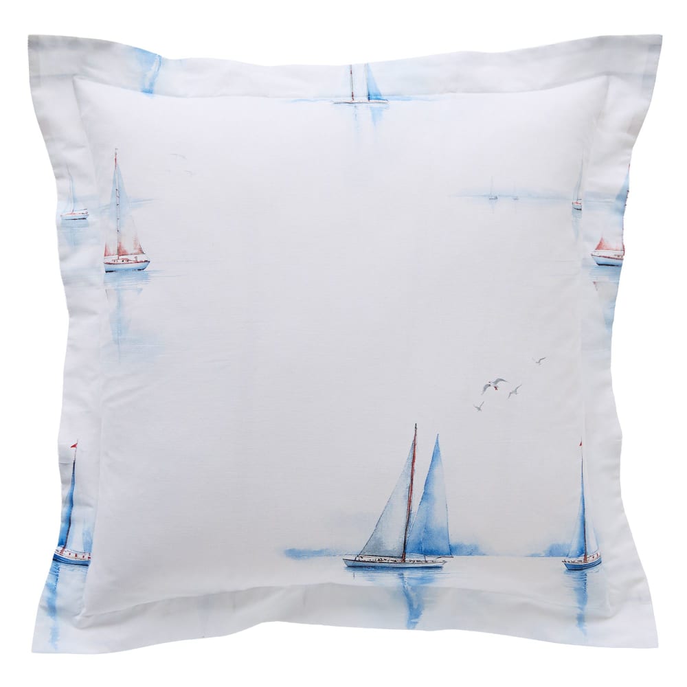 Taie volant en coton bleu 65x65cm