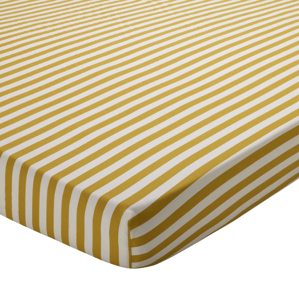 Drap-housse en coton jaune ocre 140x190x28cm