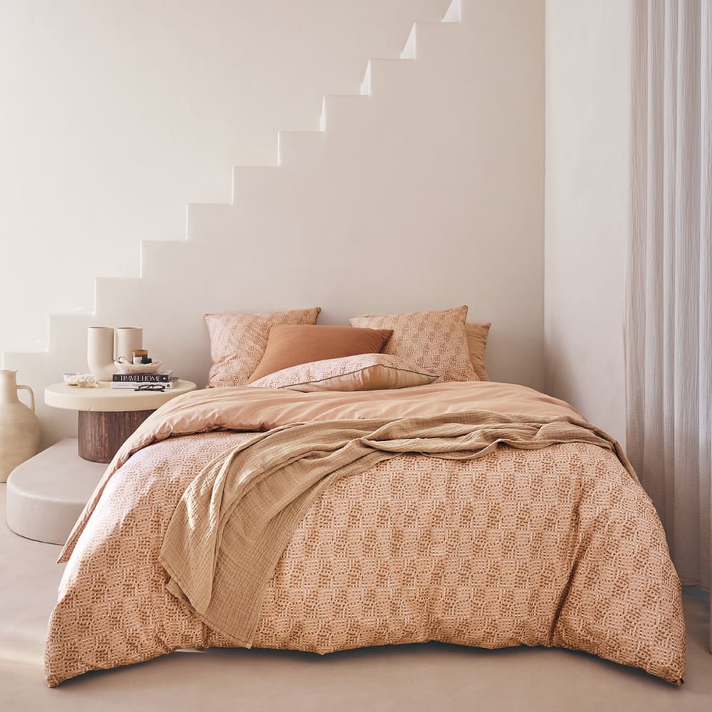 Parure de lit en percale de coton beige 200x200 cm