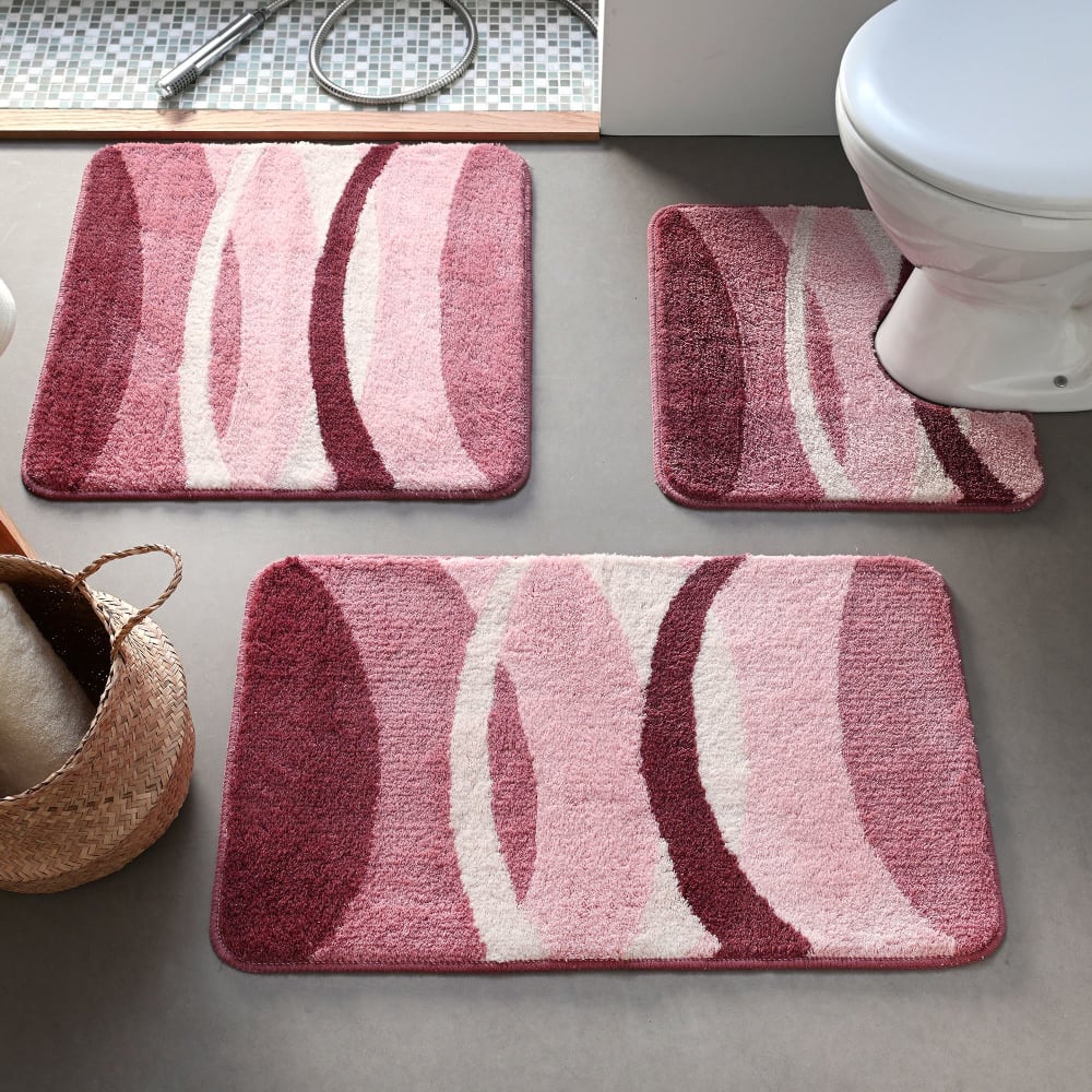 Tapis contour wc en acrylique 1850 g/m² rose 50x45cm