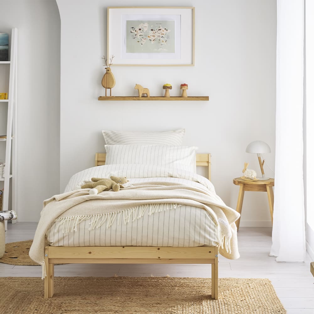 Parure de lit unie en flanelle de coton beige 140x200 cm