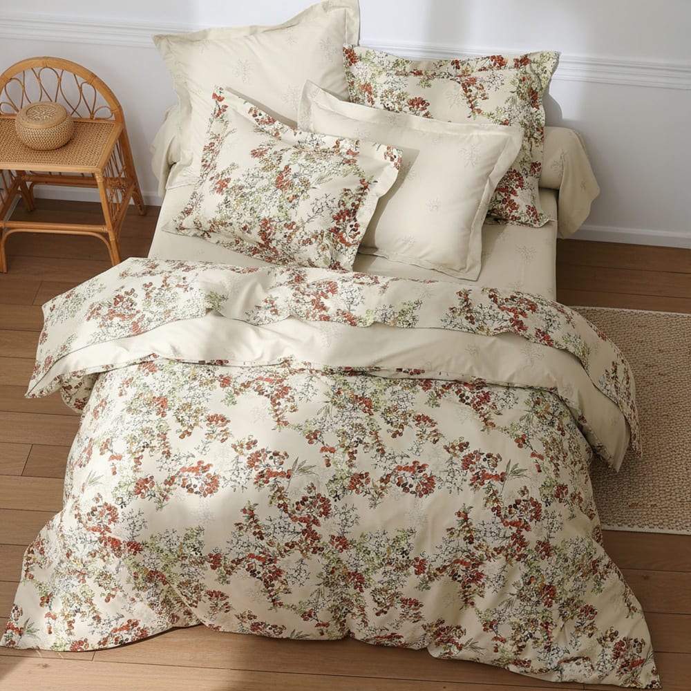 Drap-housse en coton beige grège 160x200x28cm — vue 3