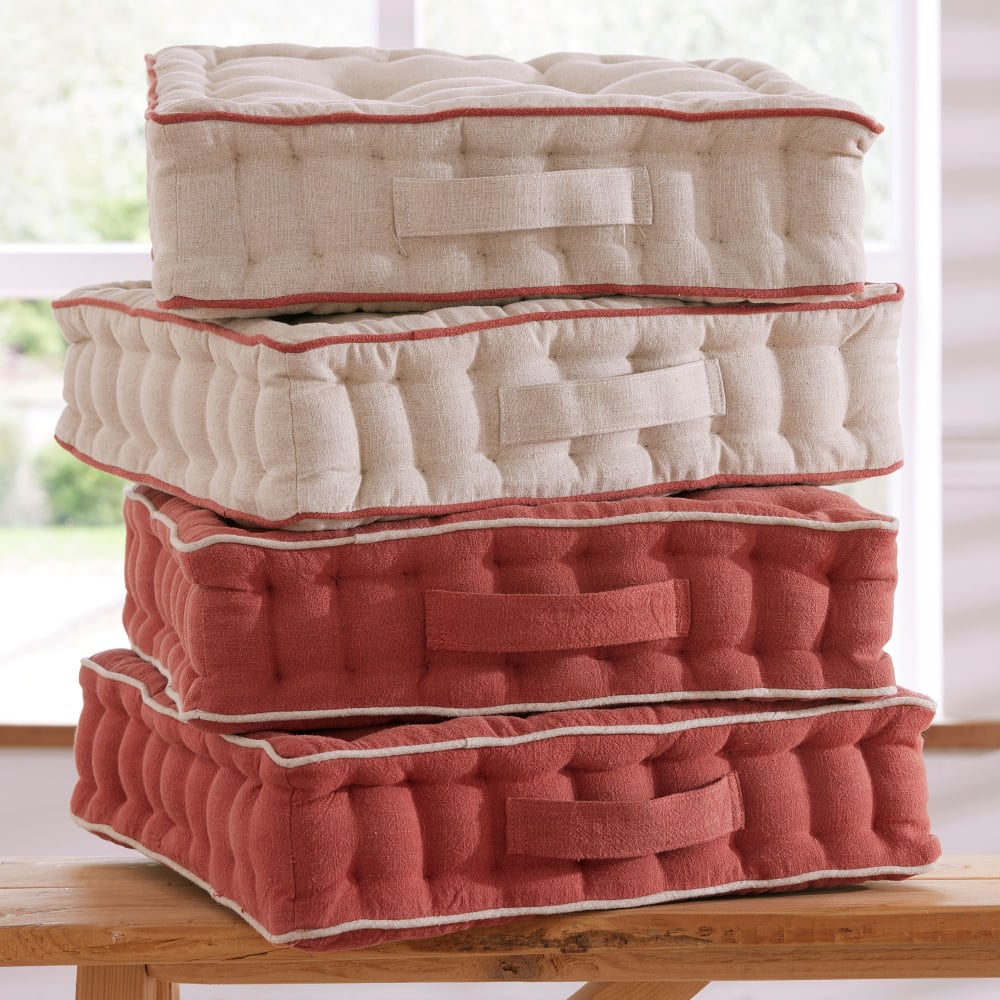 Coussin matelas en lin orange terracotta 40x40cm