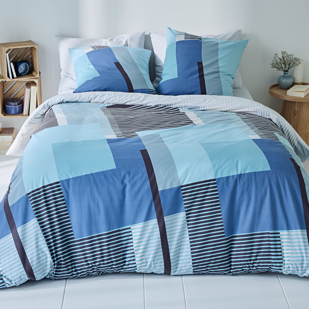 Housse de couette en coton bleu 260x240cm