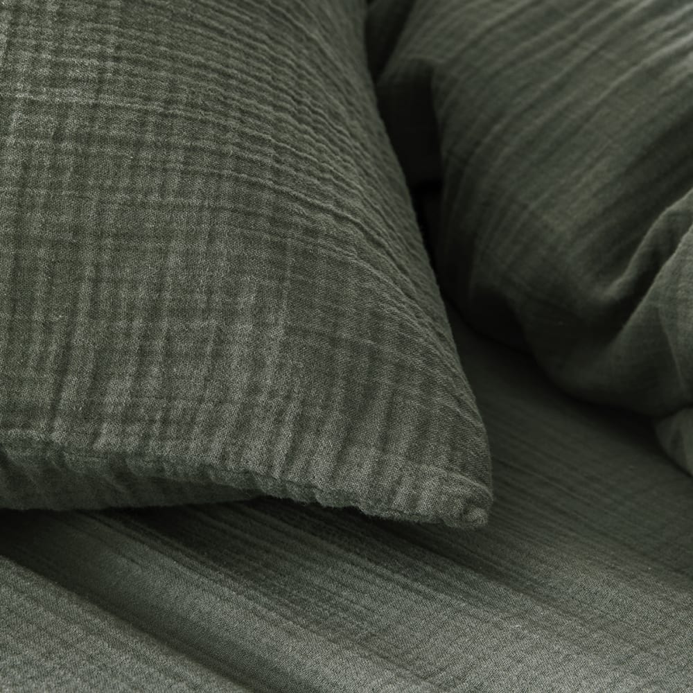 Parure de lit unie en gaze de coton lavée, taies rectangles, tendresse
