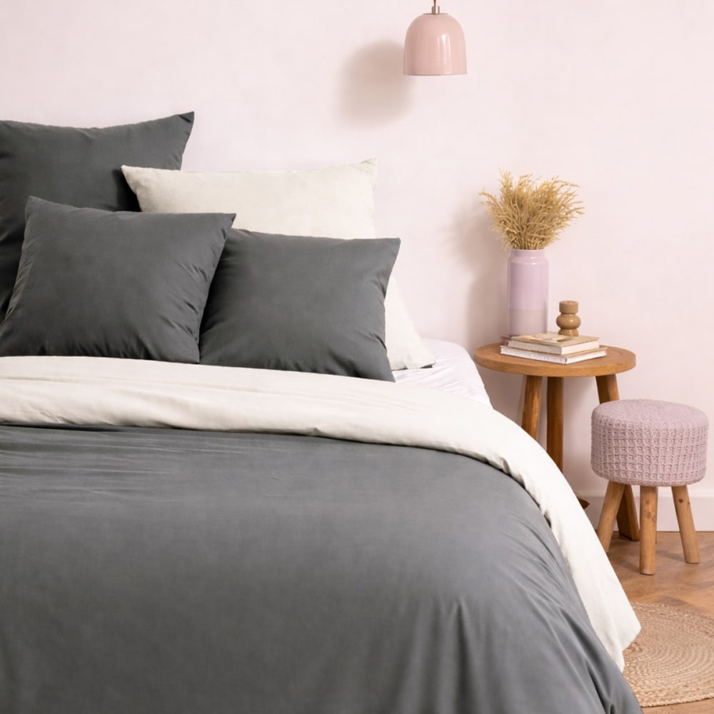 Parure de lit en coton bio gris fonce 260x240