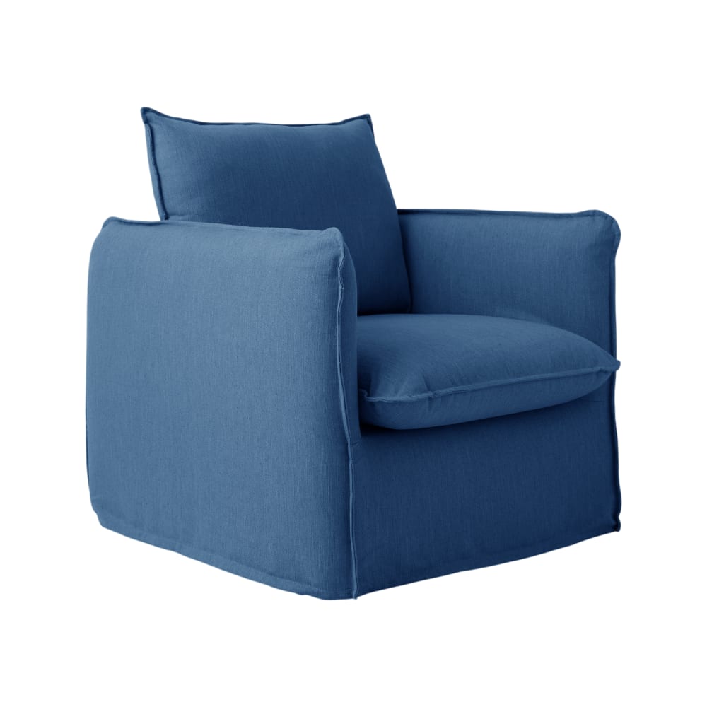 Fauteuil déhoussable en tissu effet lin bleu — Beyit