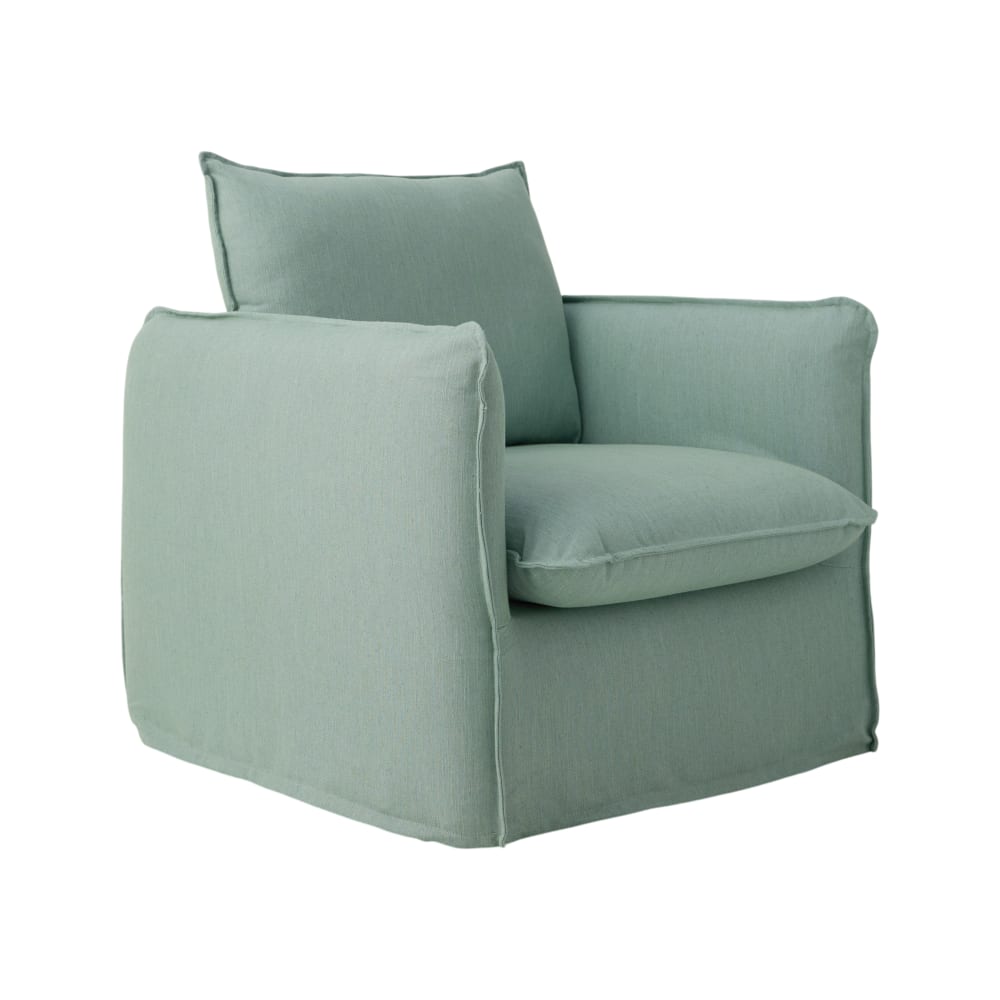 Fauteuil déhoussable en tissu effet lin vert d'eau — Beyit