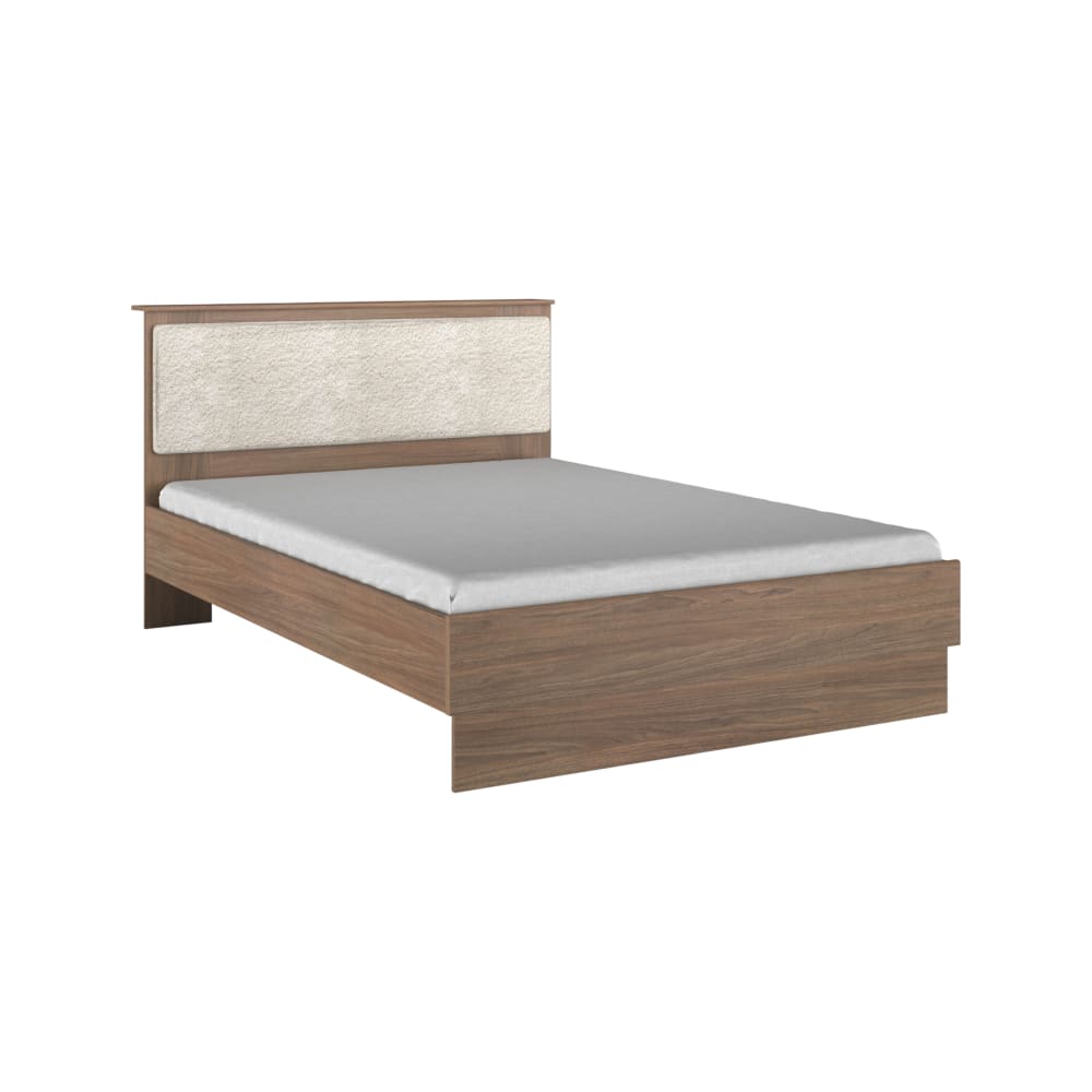 Lit effet bois foncé tête de lit tissu bouclette beige 140 x 190/200 — Beyit