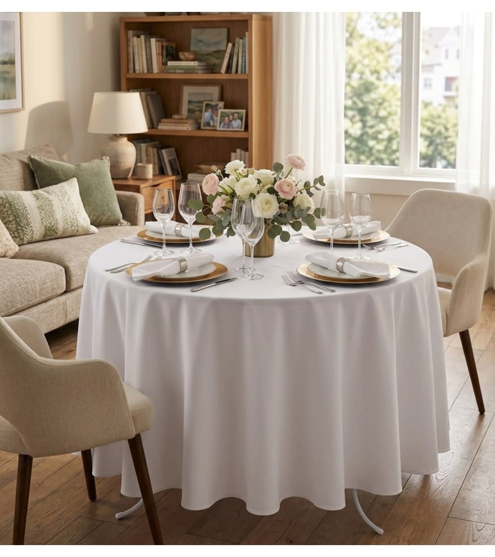 Nappe ronde Ø 180 cm – 100% polyester entretien facile blanc