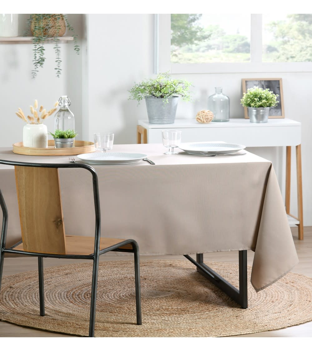 Nappe rectangulaire 145x300 cm polyester facile d'entretien beige