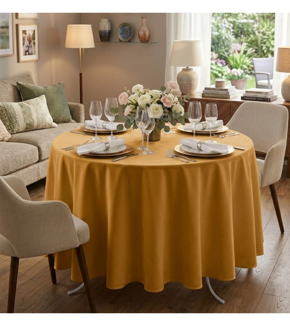 Nappe ronde Ø 180 cm – 100% polyester entretien facile curry