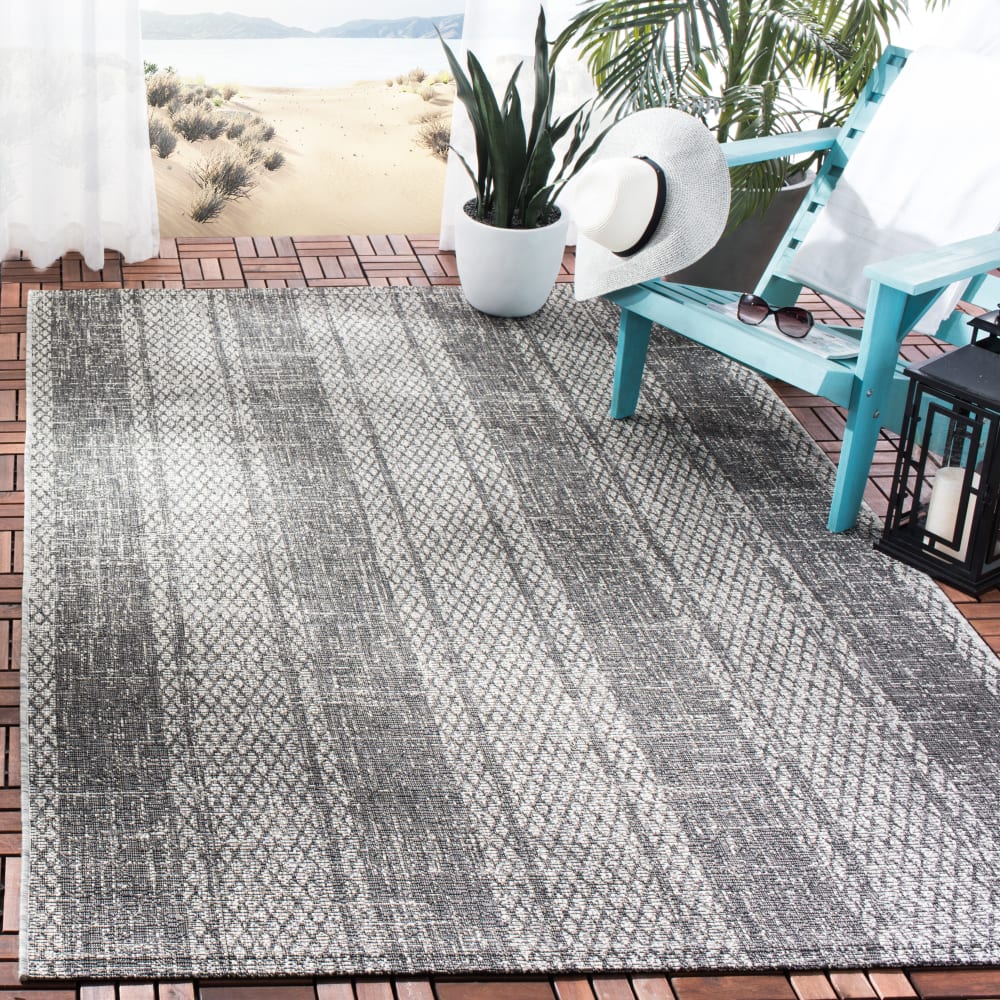 Zeitgenössische Polypropylen-Teppich in Grau/Schwarz, 201 x 290