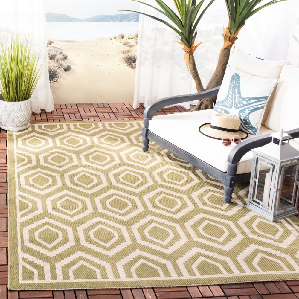 Safavieh Zeitgenössische Polypropylen-Teppich in Grün/Beige, 160 x 231 cm style modern Grün Pp - Polypropylen