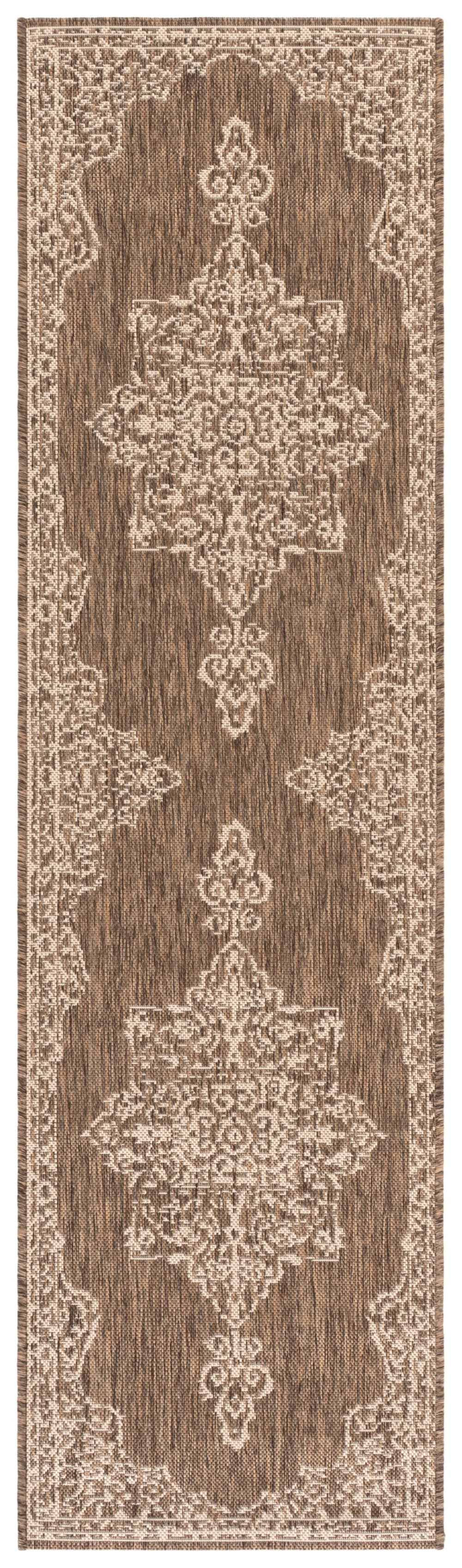 Medaillon Polypropylen-Teppich in Beige, 61 x 244 cm - Maisons Du