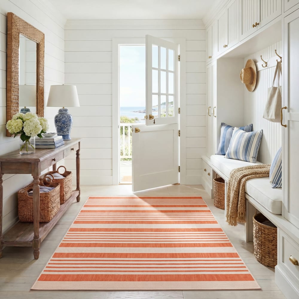 Gestreift Polypropylen-Teppich in Orange/Beige, 160 x 231 cm -