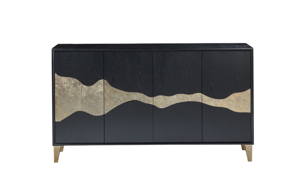 Furnlux Sideboard Schwarz Gold 150 x 40 x 86 cm style classic chic Schwarz Spanplatte