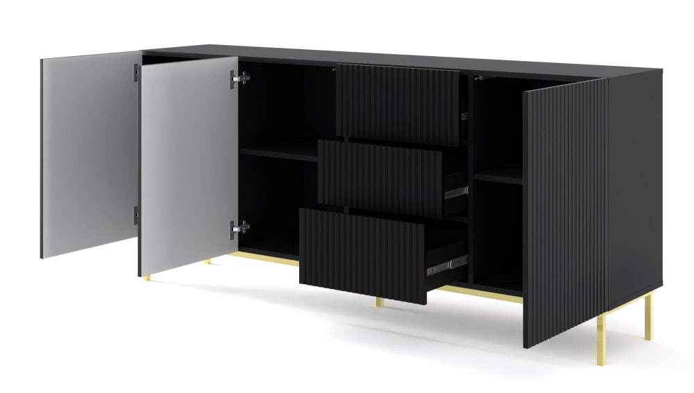 Buffet coloris noir et doré 200 x 42 x 89 cm