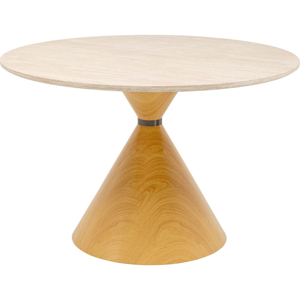 Kare Design Esstisch für 5 Personen Travertinstein-Optik und Holz-Optik, D120cm style modern Beige Steingut