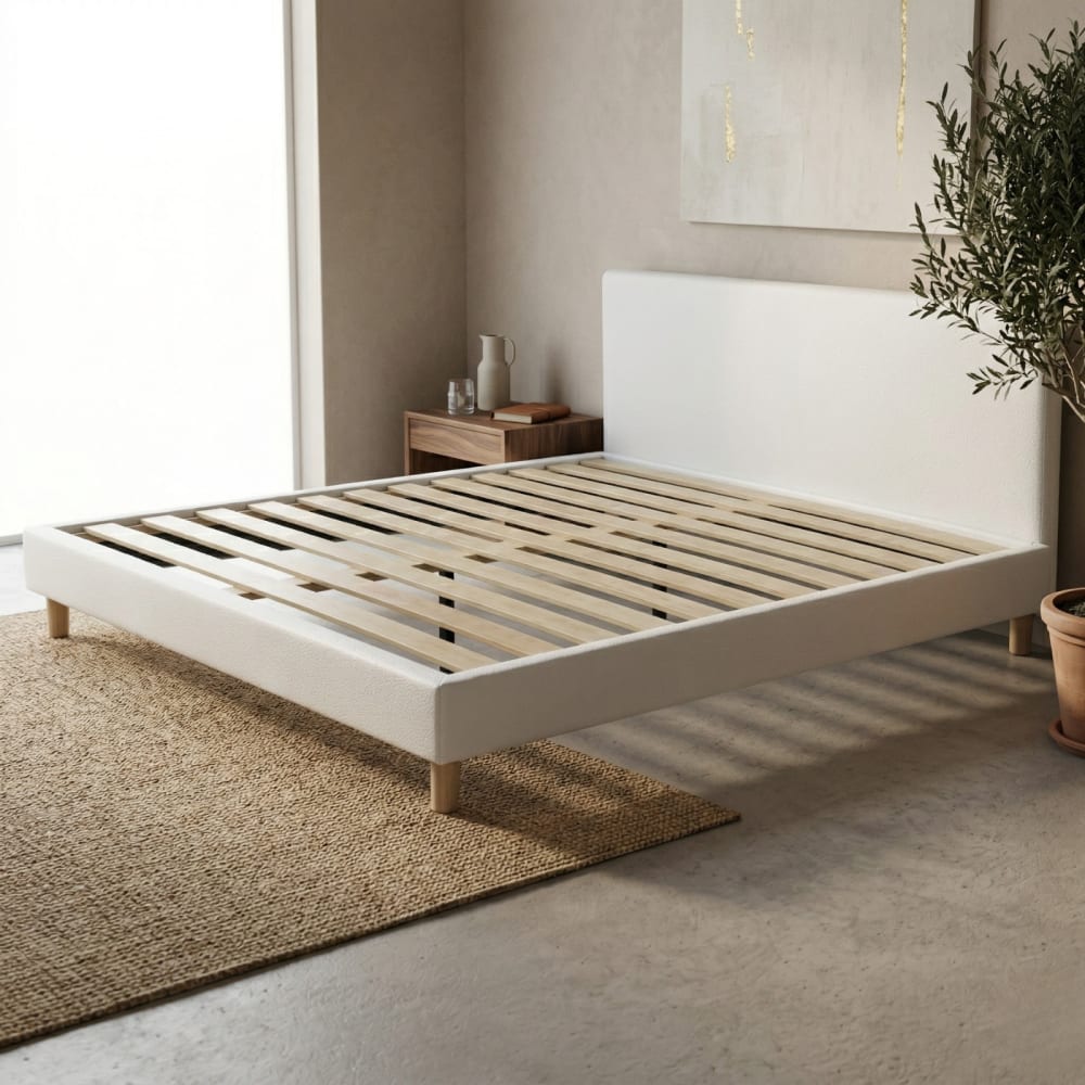 Lit en simili cuir blanc avec tête de lit  160x200cm