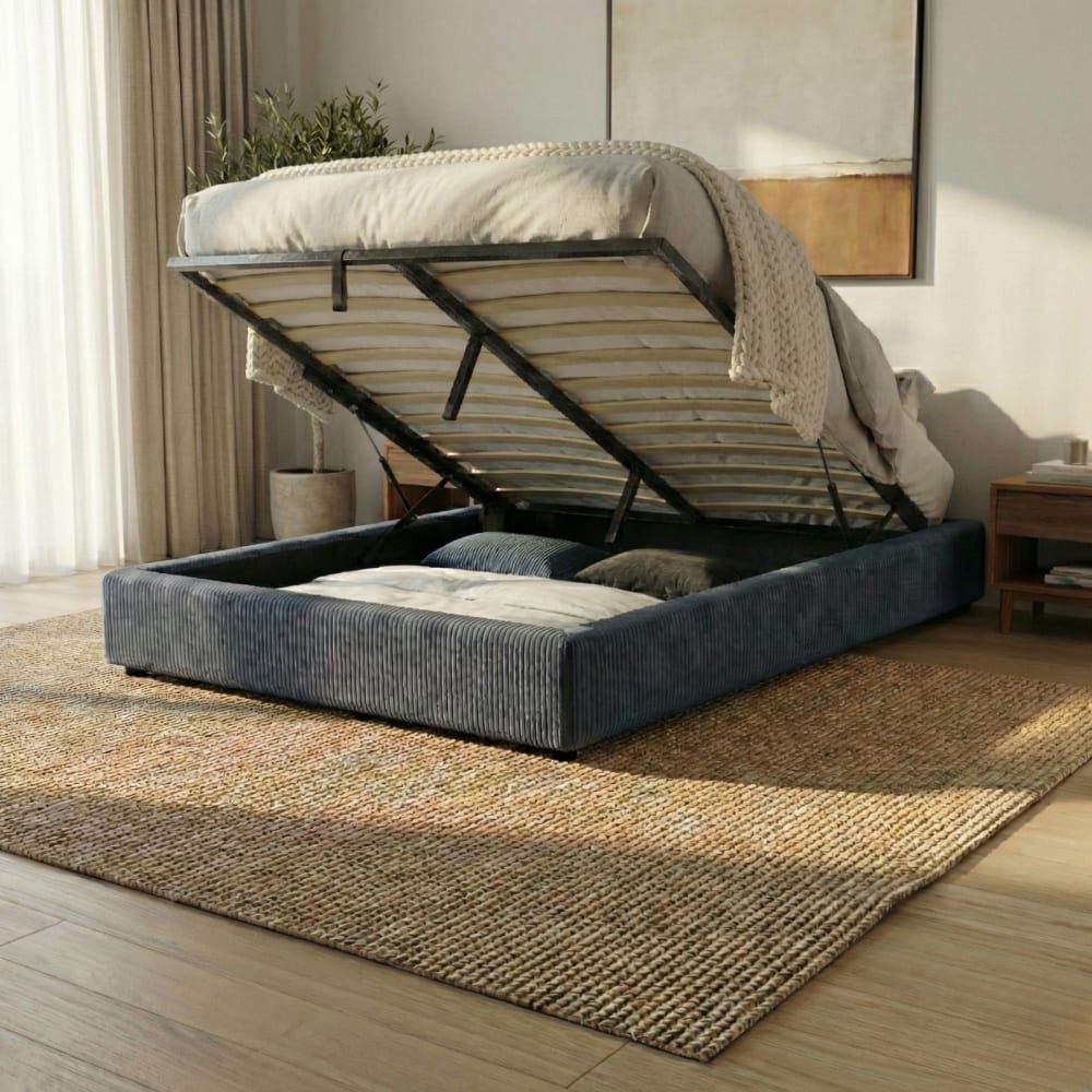 Lit coffre bleu nuit design et fonctionnel 200x200cm