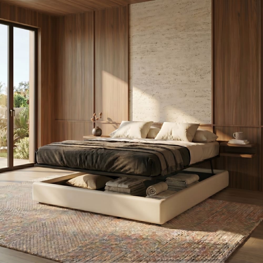 SAMPUR Bettkasten parallel kunstleder leicht zu öffnen 140x200cm weiß style modern - Spanplatte