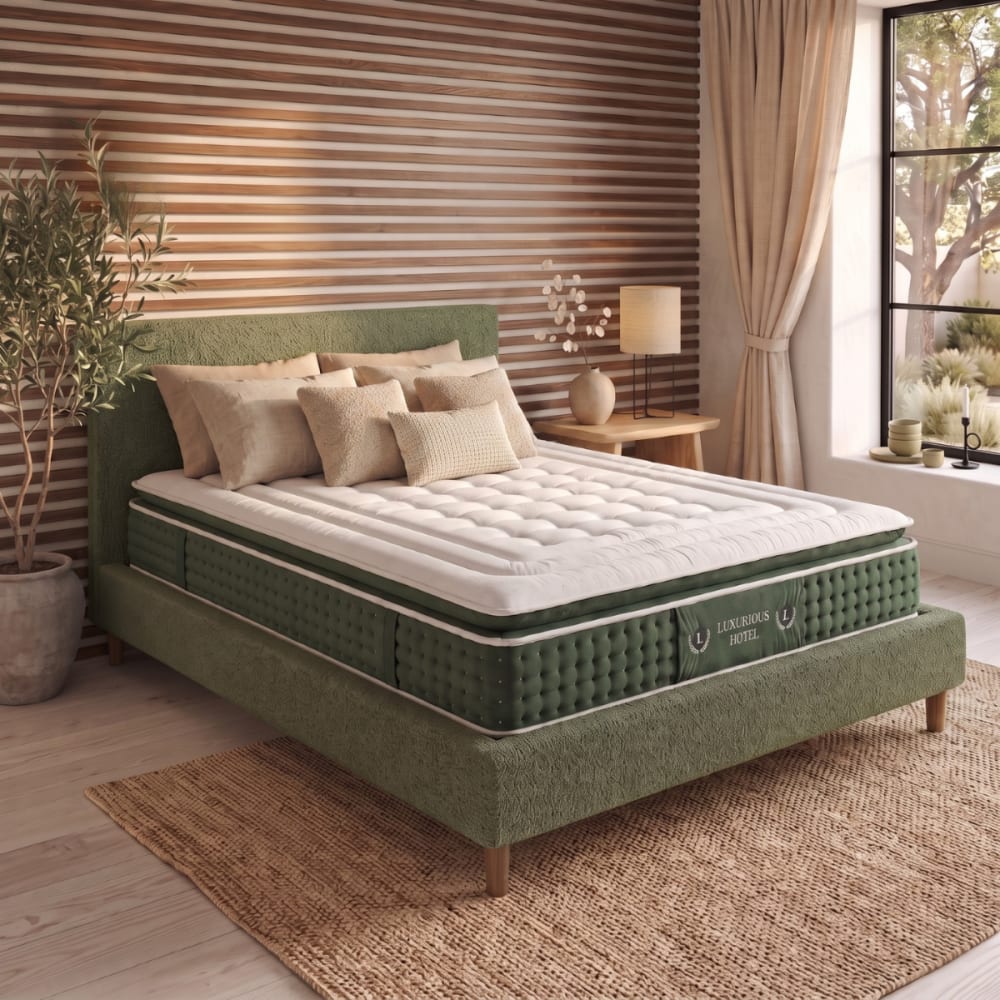 SAMPUR Matratze memory foam 33 cm mittelfest 140x190 cm Grün Stoff