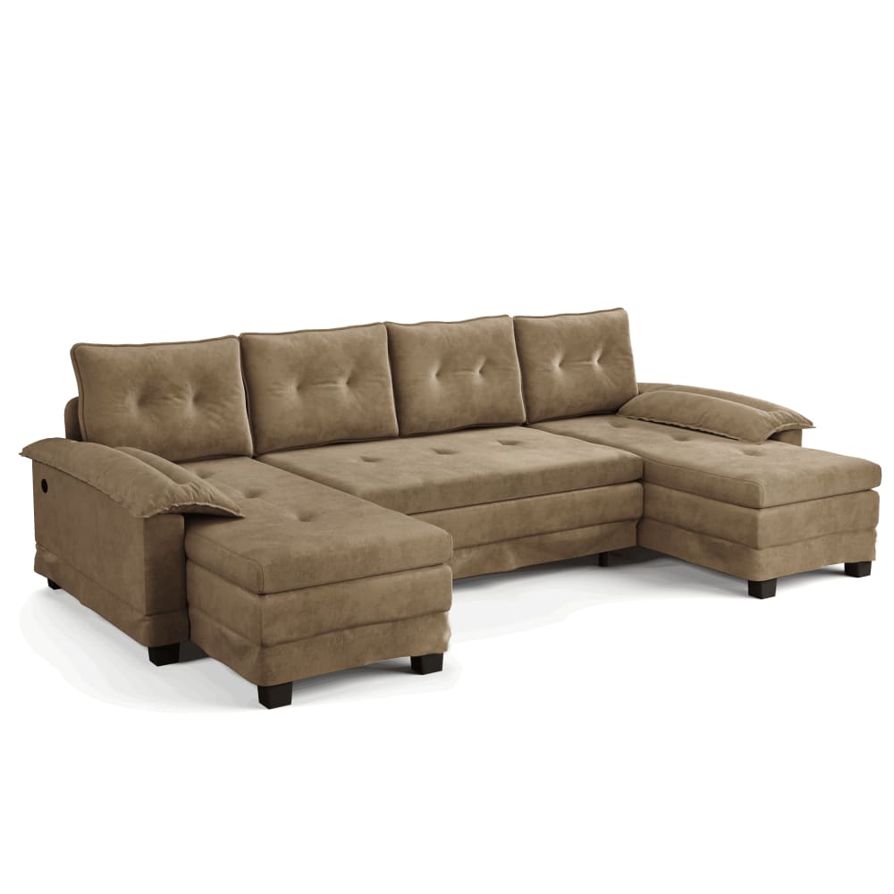 Canapé d'angle convertible modulaire 4 places en chenille, camel