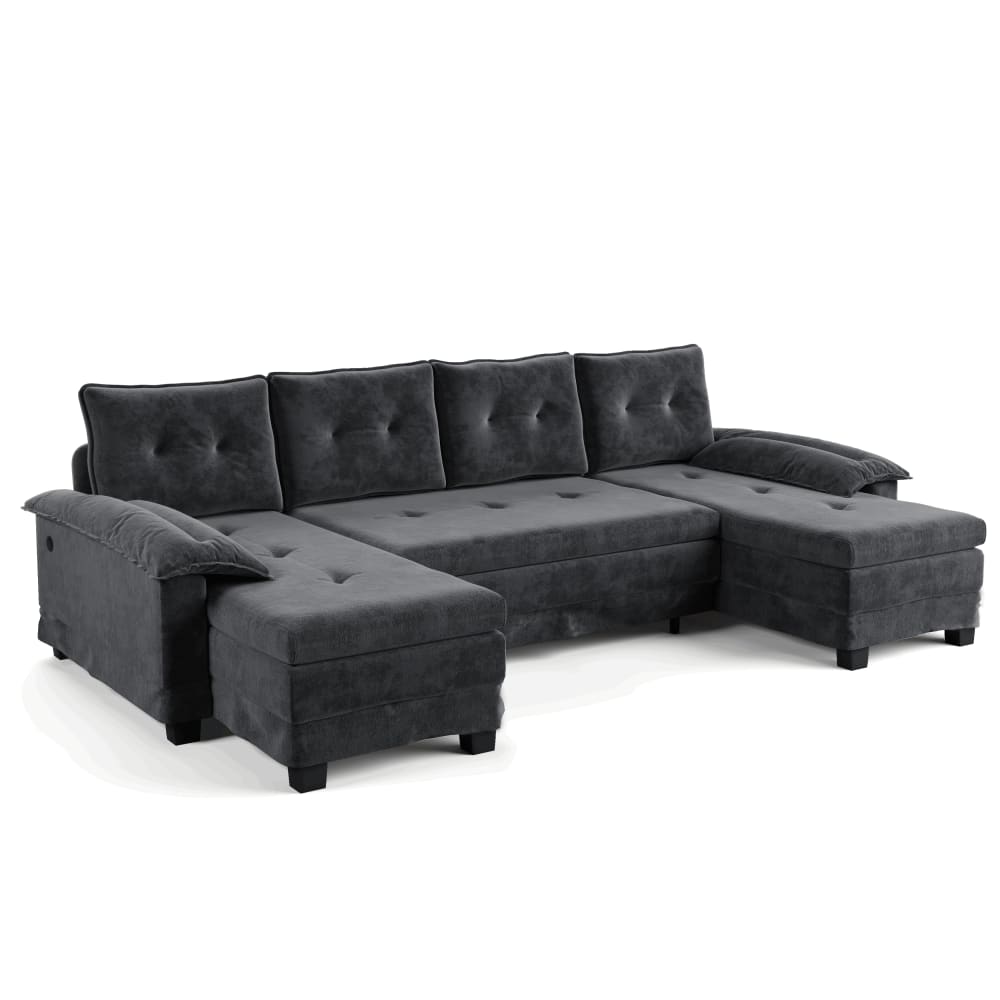 Canapé d'angle convertible modulaire 4 places en chenille, gris