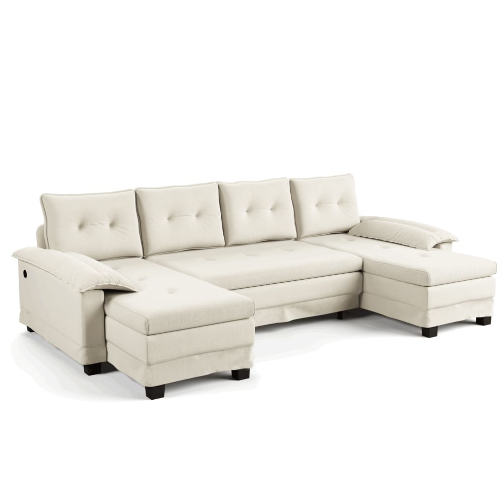 Canapé d'angle convertible modulaire 4 places en chenille, beige