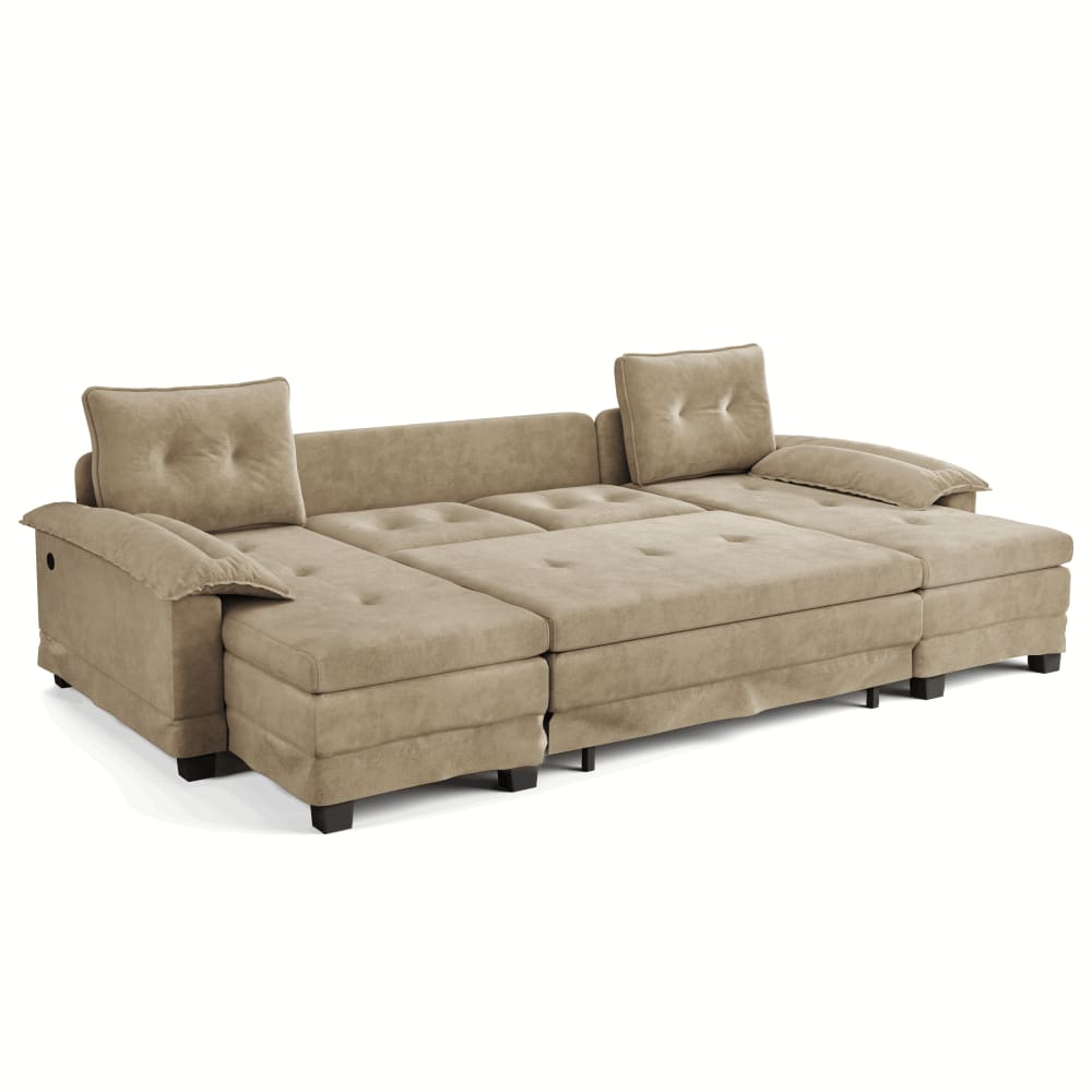 Canapé d'angle convertible modulaire 4 places en chenille, kaki