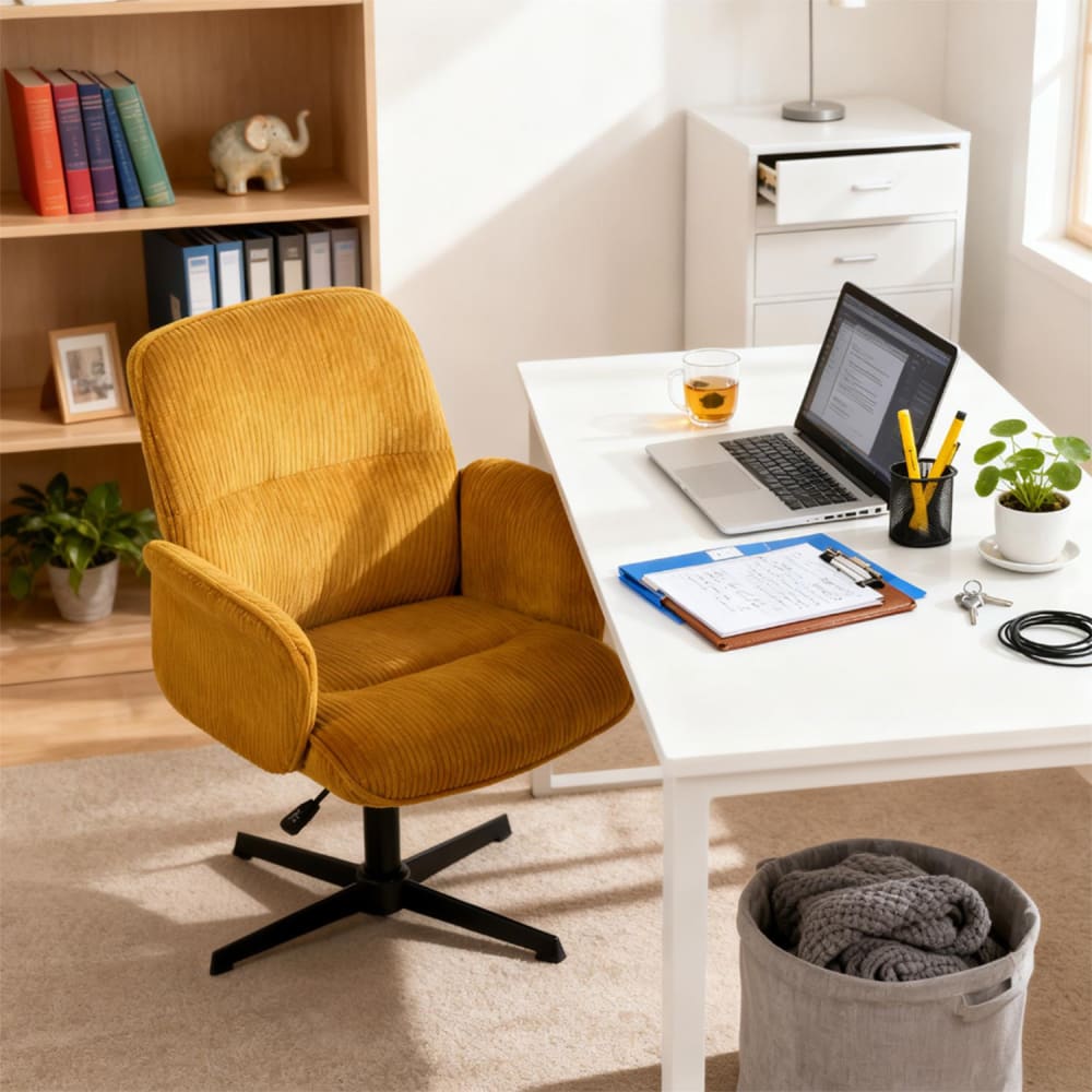 360° drehbarer verstellbarer Bürostuhl Cord gelb - Maisons Du