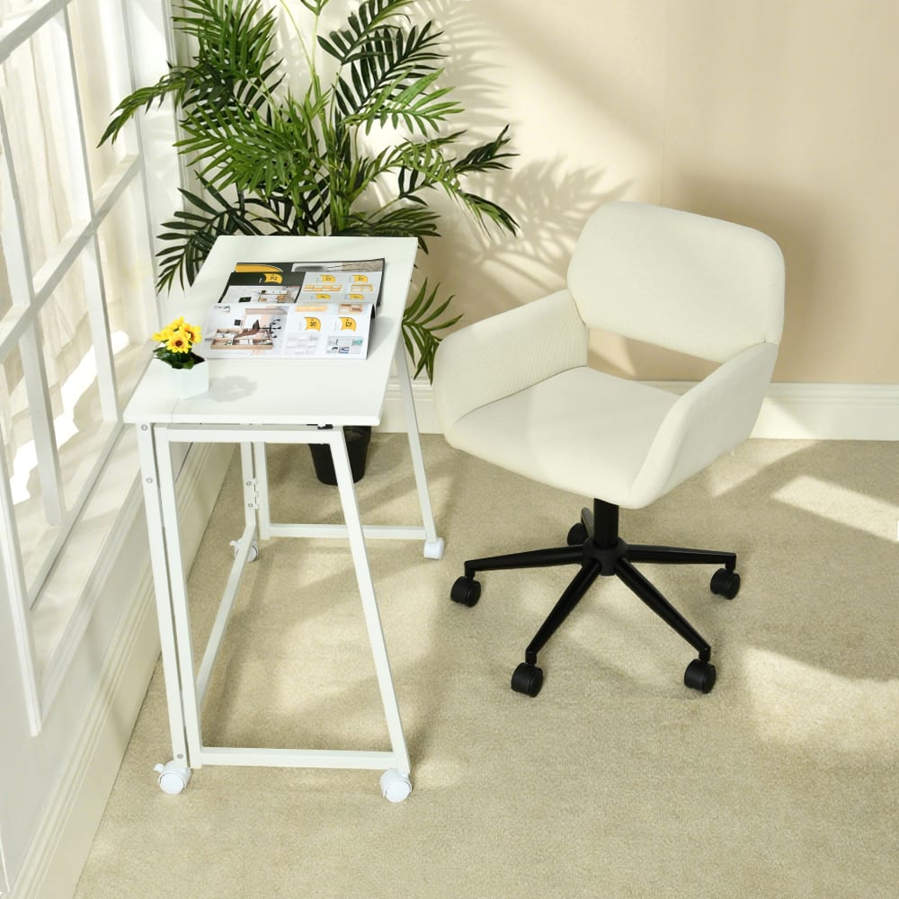 360° drehbarer Bürostuhl mit Cord-Bezug, höhenverstellbar – Beige