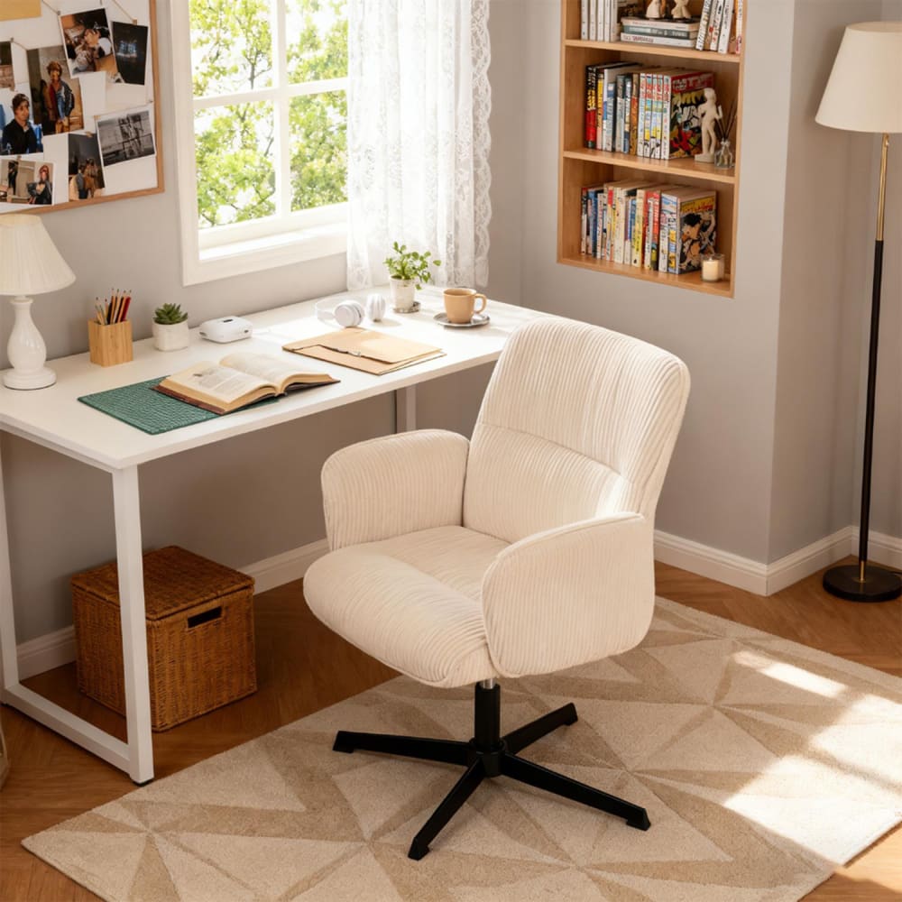 360° drehbarer verstellbarer Bürostuhl Cord beige - Maisons Du