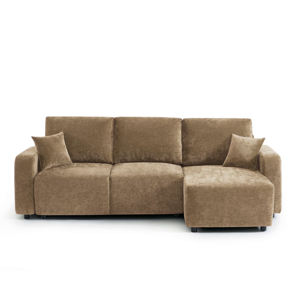 Canapé d'angle convertible - tissu marron