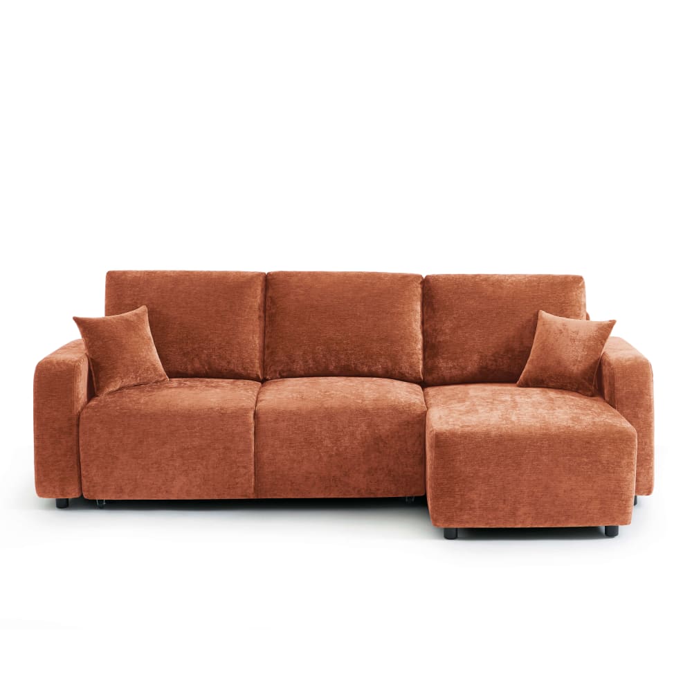 Canapé d'angle convertible en tissu 4 places terracotta Canapé d'angle convertible en tissu 4 places terracotta