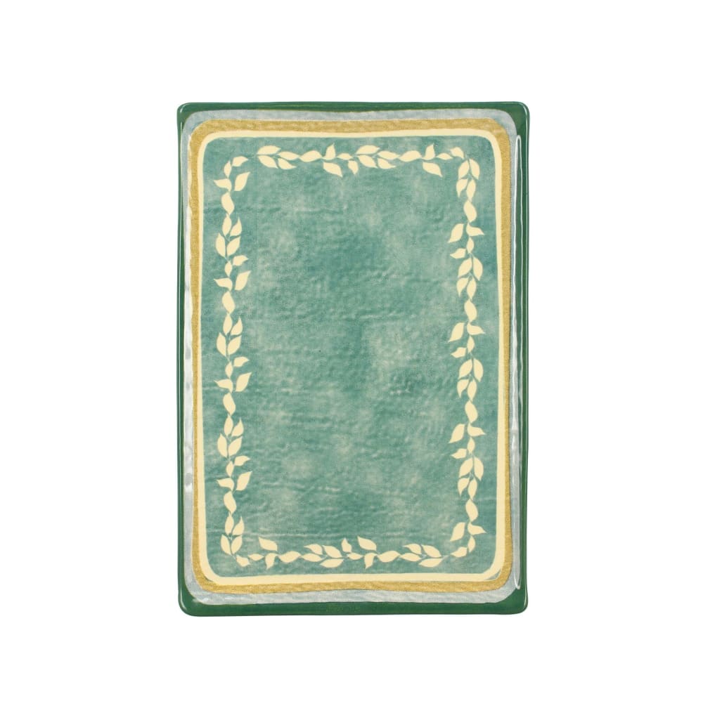 Assiette de présentation rectangulaire en faïence verte