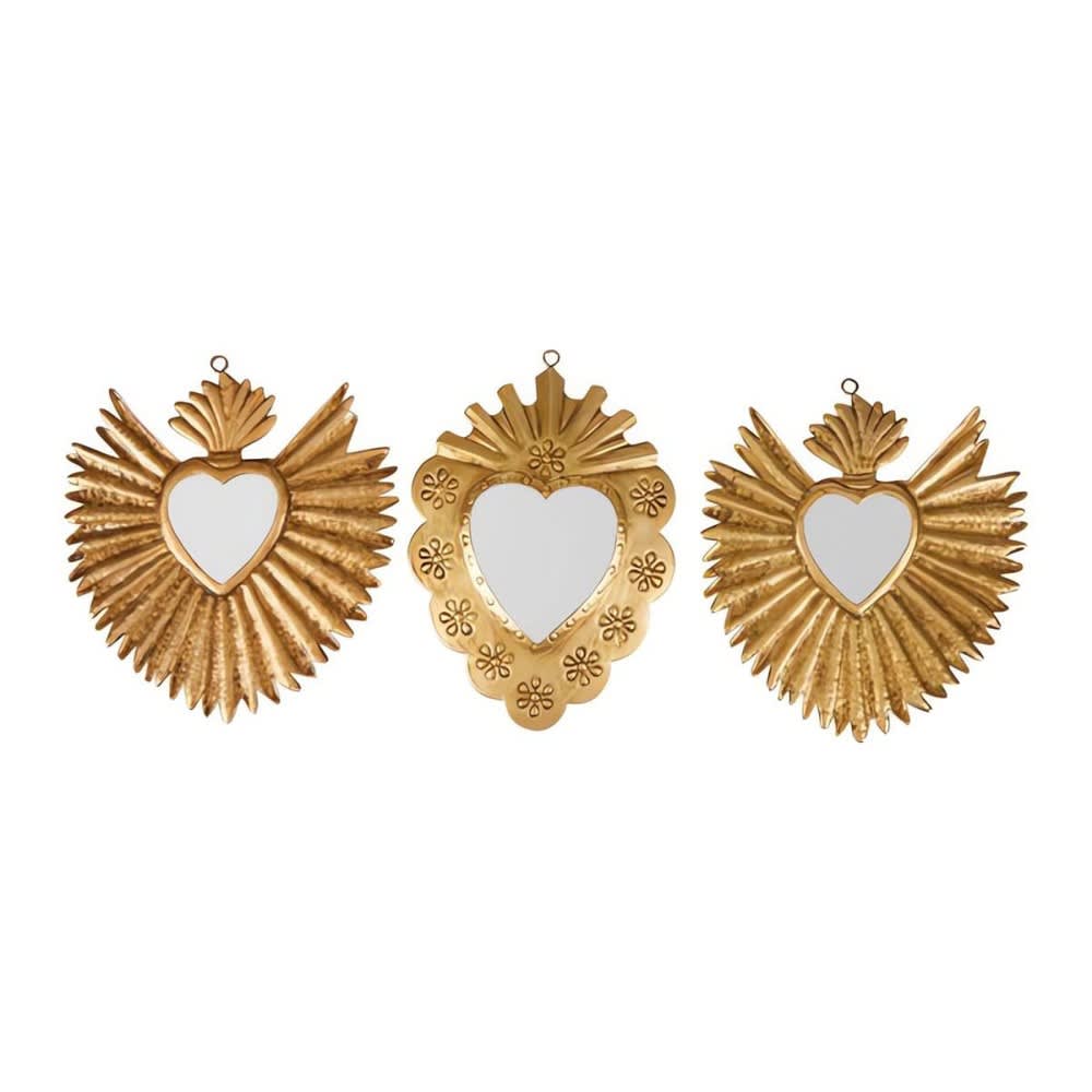 Lot de 3 miroirs en métal coloris doré